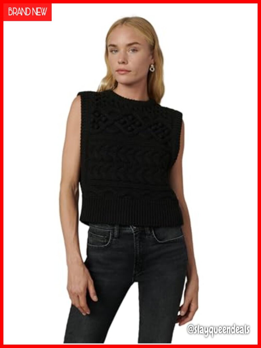Joe's Jeans Clara Sleeveless Sweater Vest Cable Knit Cropped Cotton Blend